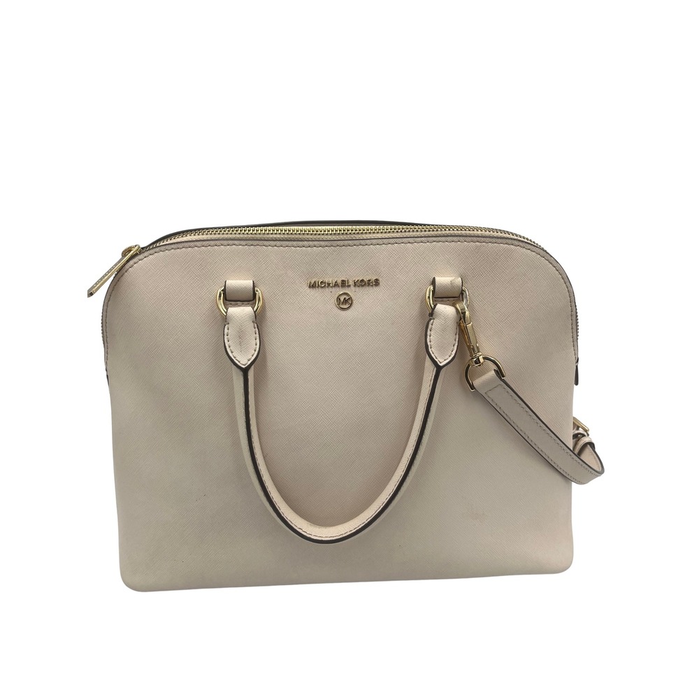 Michael Kors Cindy Dome Satchel Cream Saffiano Leathr Gold Hardware XBody BPAUJG